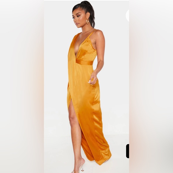 BRAND NEW Mustard Asymmetric Drape Detail Maxi Dress - Picture 5 of 7